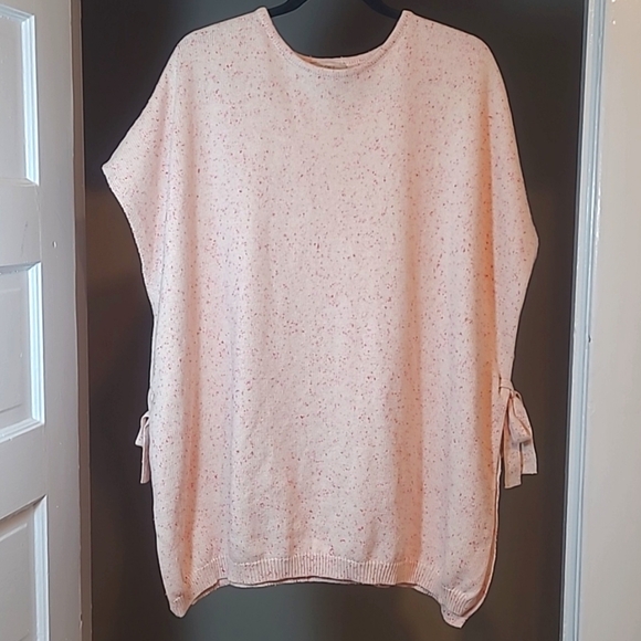 LOFT Pink and Cream Flecked Crew Neck Poncho Sweater Womens Size M/L - Picture 4 of 11